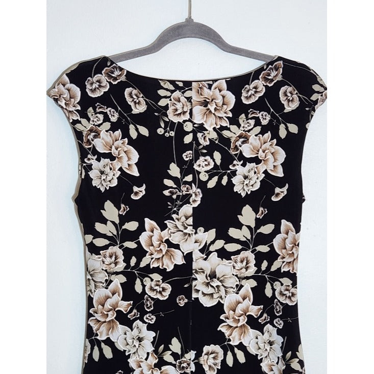 Connected Apparel Black Floral Sheath Dress Size 4 Wedding Guest Dress