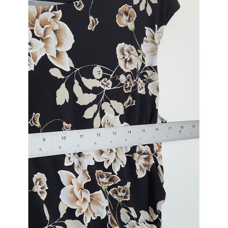 Connected Apparel Black Floral Sheath Dress Size 4 Wedding Guest Dress