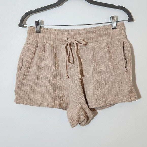 LA Hearts Beige Textured Knit Cardigan and Shorts Matching Set Size Medium