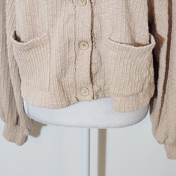 LA Hearts Beige Textured Knit Cardigan and Shorts Matching Set Size Medium