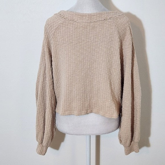 LA Hearts Beige Textured Knit Cardigan and Shorts Matching Set Size Medium