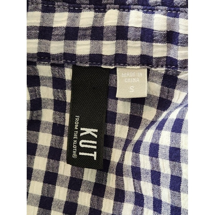 Kut from the Kloth Navy and White Gingham Button Up Shirt Size Small