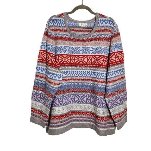CJ Banks Red and Blue Fair Isle Sweater Size 3X NWT