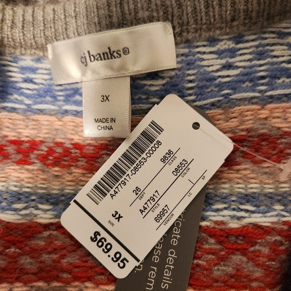 CJ Banks Red and Blue Fair Isle Sweater Size 3X NWT