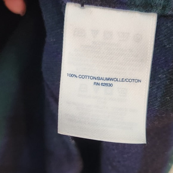 Lands End Mens Green and Navy Flannel Shirt Size XXL Tall