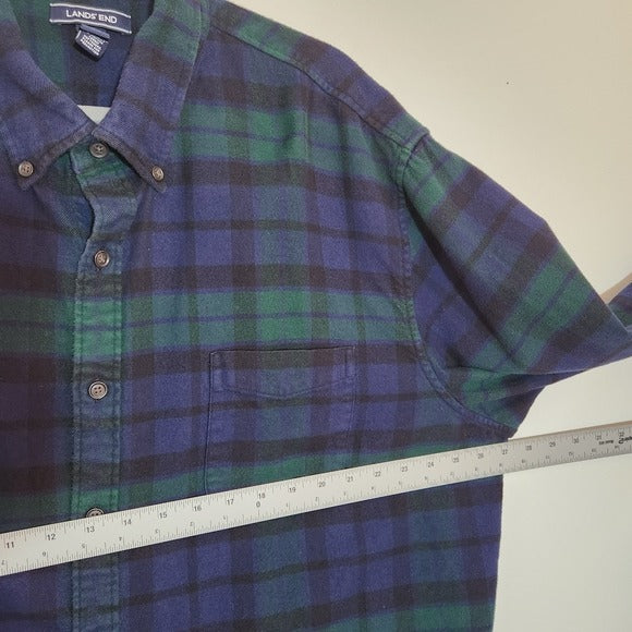 Lands End Mens Green and Navy Flannel Shirt Size XXL Tall