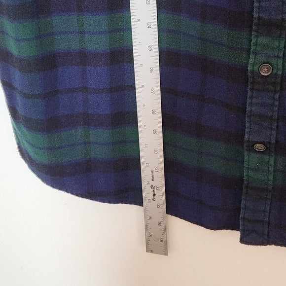 Lands End Mens Green and Navy Flannel Shirt Size XXL Tall