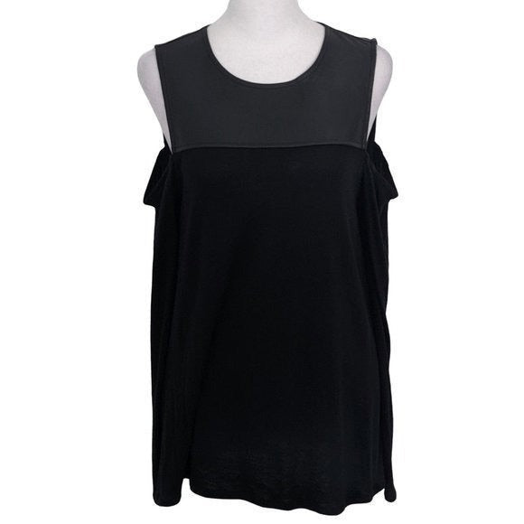 BCBGMaxAzria Black Faux Leather Top with Shoulder Cutouts Size Small