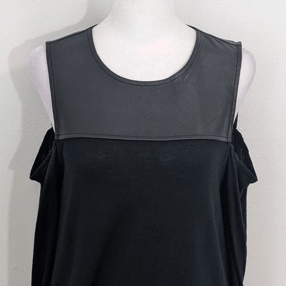 BCBGMaxAzria Black Faux Leather Top with Shoulder Cutouts Size Small