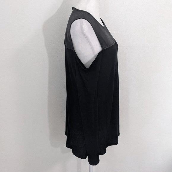 BCBGMaxAzria Black Faux Leather Top with Shoulder Cutouts Size Small