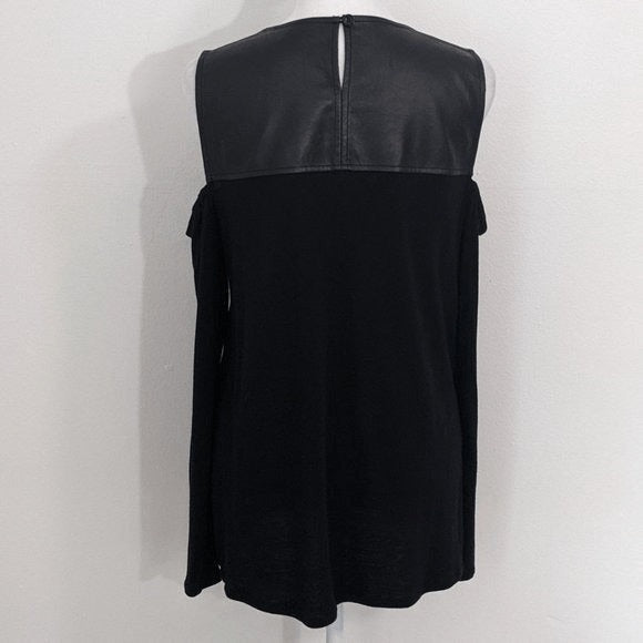 BCBGMaxAzria Black Faux Leather Top with Shoulder Cutouts Size Small