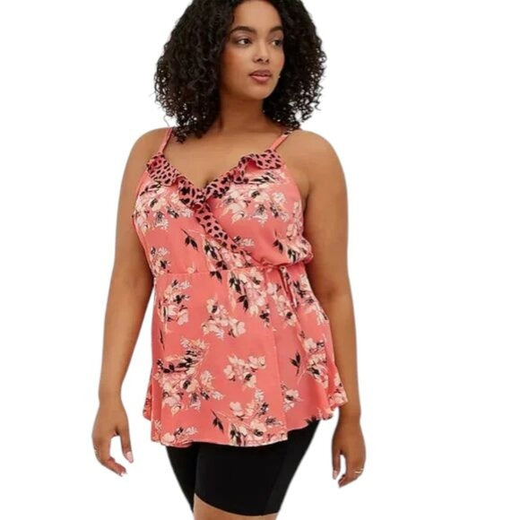Torrid Pink Floral Wrap Top Size 1X