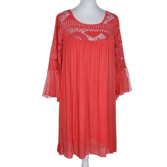 Rebellion Coral Mini Dress with Lace Detail NWT Size Large Wedding Guest Dress