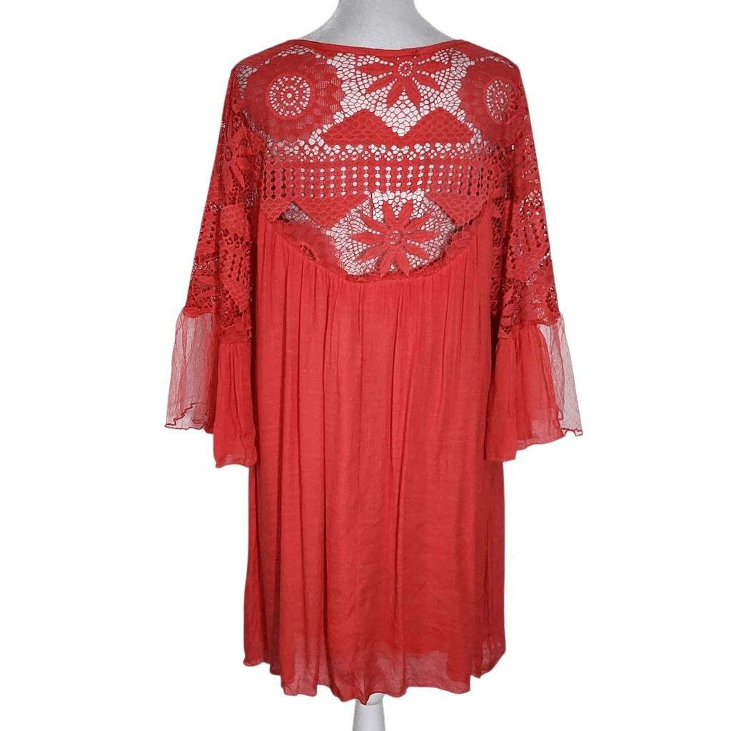 Rebellion Coral Mini Dress with Lace Detail NWT Size Large Wedding Guest Dress