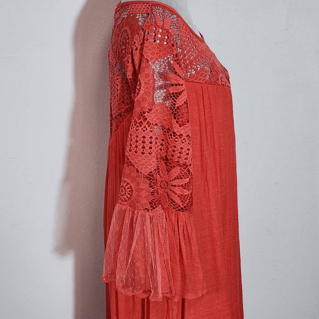Rebellion Coral Mini Dress with Lace Detail NWT Size Large Wedding Guest Dress
