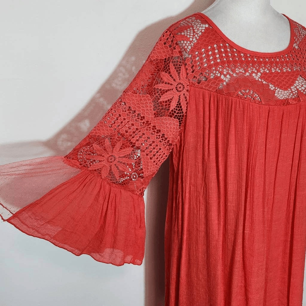 Rebellion Coral Mini Dress with Lace Detail NWT Size Large Wedding Guest Dress