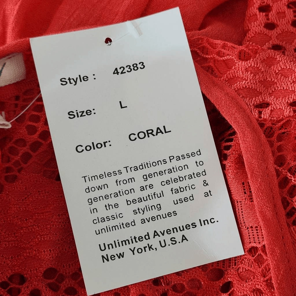 Rebellion Coral Mini Dress with Lace Detail NWT Size Large Wedding Guest Dress