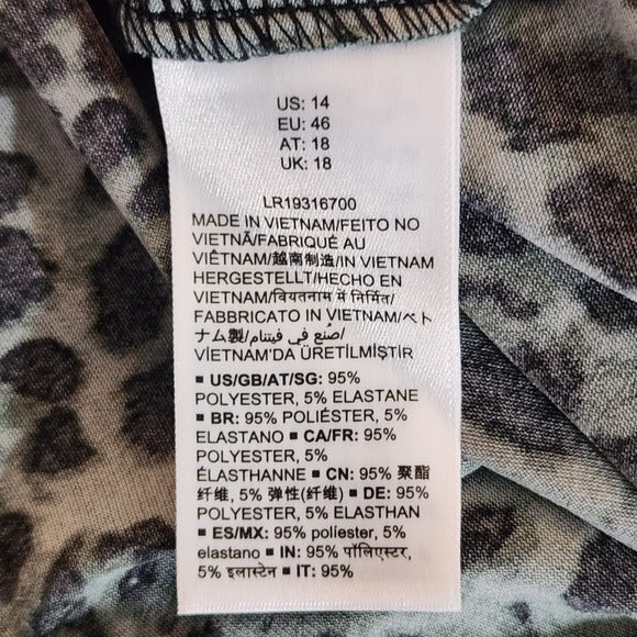 Lark & Ro Green Leopard Print Dress Size 14 Green Leopard V-Neck Dress