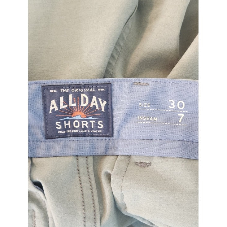 Faherty Olive Green All Day Shorts Size 30 7" Inseam