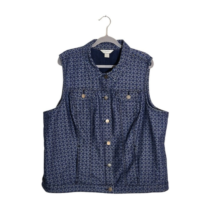 CJ Banks Blue Printed Button Down Denim Vest Size 2X