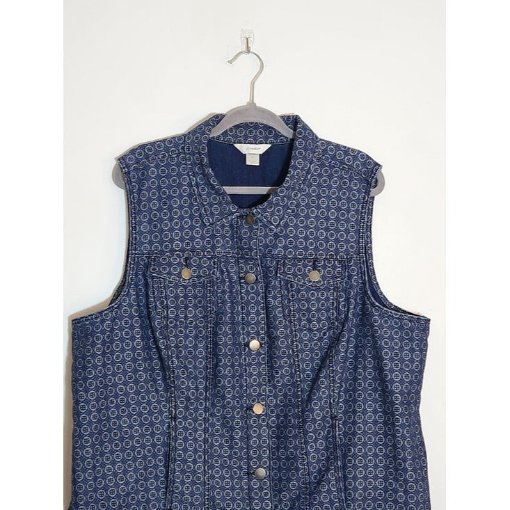 CJ Banks Blue Printed Button Down Denim Vest Size 2X