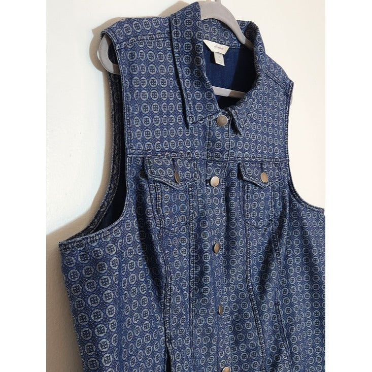 CJ Banks Blue Printed Button Down Denim Vest Size 2X