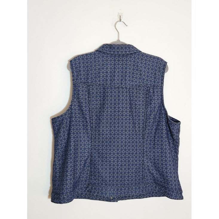 CJ Banks Blue Printed Button Down Denim Vest Size 2X