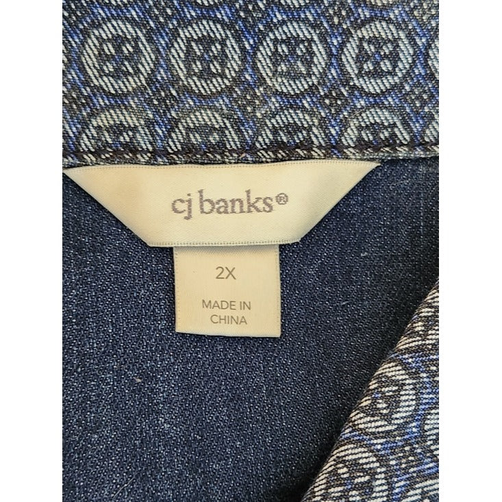 CJ Banks Blue Printed Button Down Denim Vest Size 2X