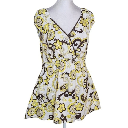 Cato Brown and Yellow Paisley Floral Y2K Boho Top Size 18/20W