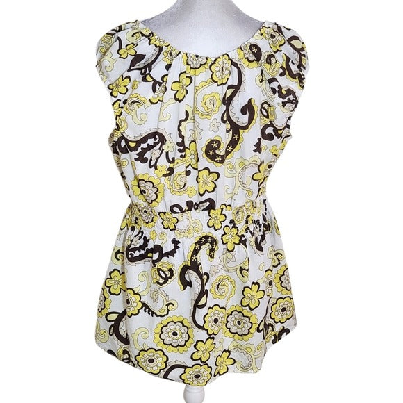 Cato Brown and Yellow Paisley Floral Y2K Boho Top Size 18/20W