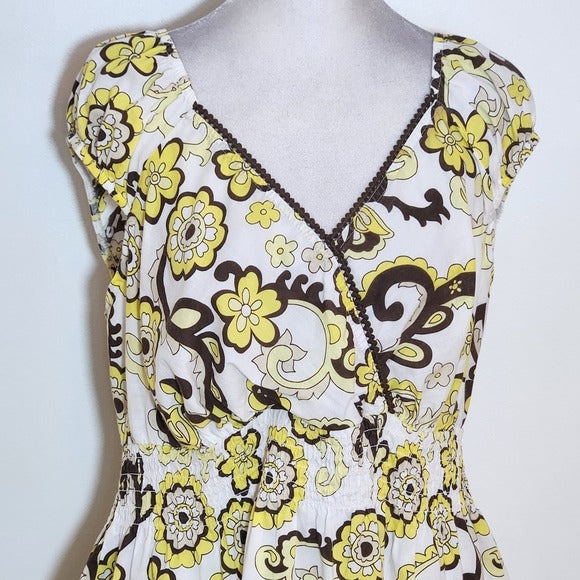 Cato Brown and Yellow Paisley Floral Y2K Boho Top Size 18/20W