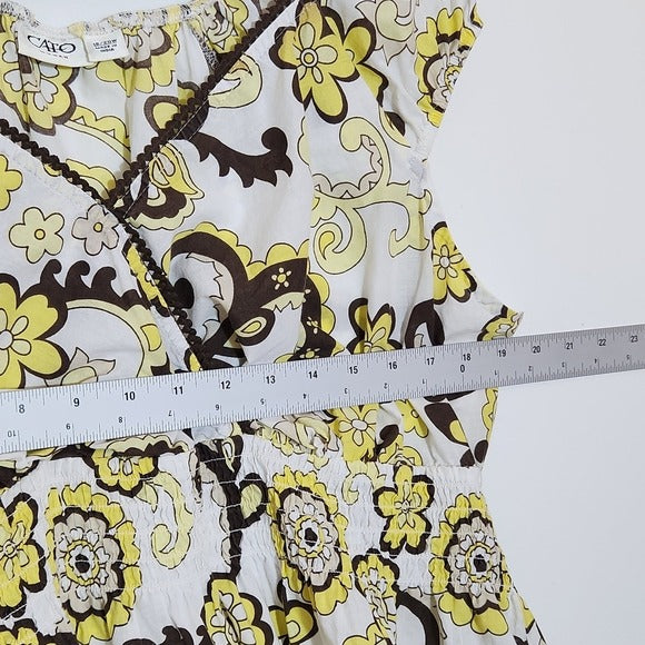Cato Brown and Yellow Paisley Floral Y2K Boho Top Size 18/20W