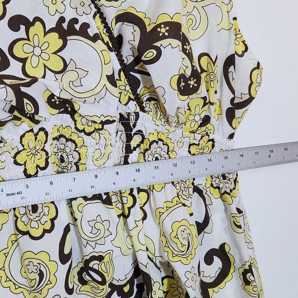 Cato Brown and Yellow Paisley Floral Y2K Boho Top Size 18/20W