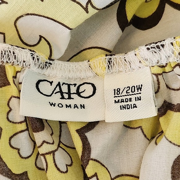 Cato Brown and Yellow Paisley Floral Y2K Boho Top Size 18/20W