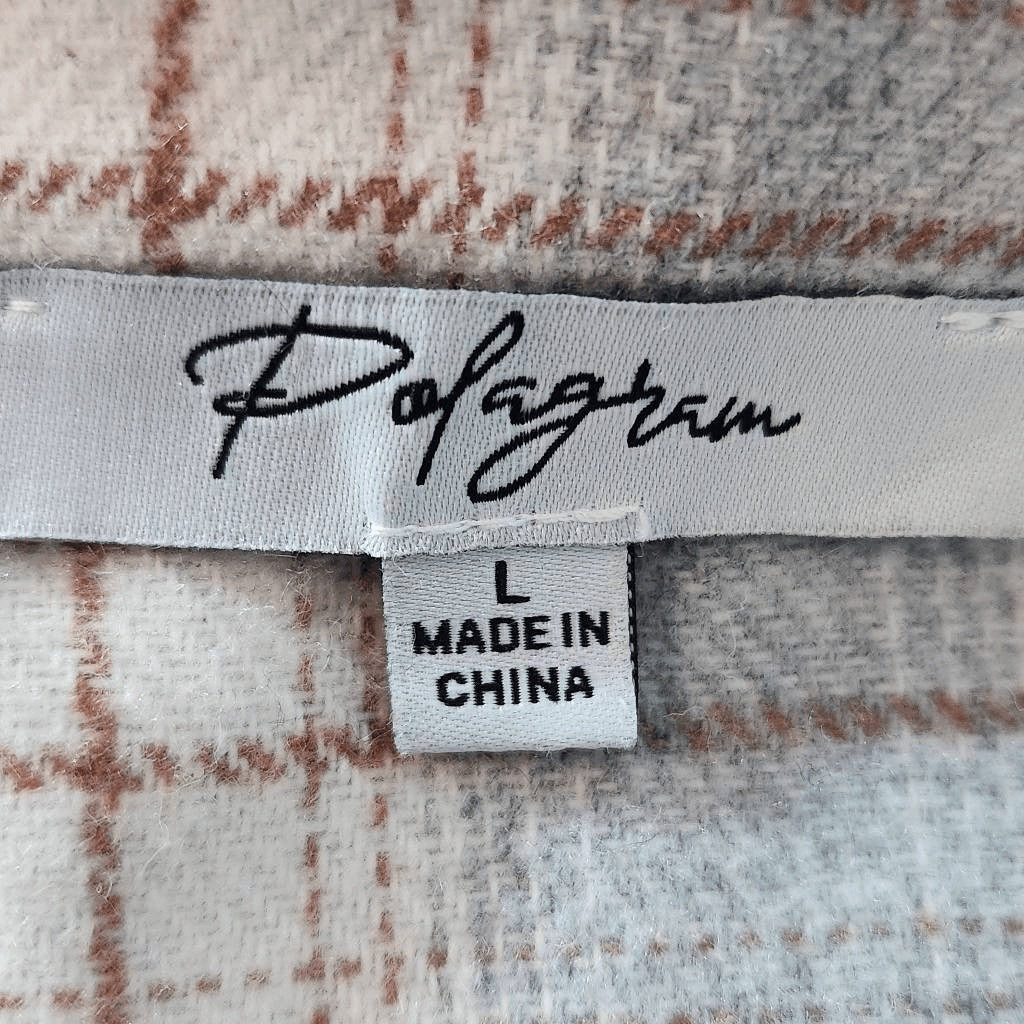 Polagram Gray Plaid Shacket Size Large Gray and Brown Plaid Flannel