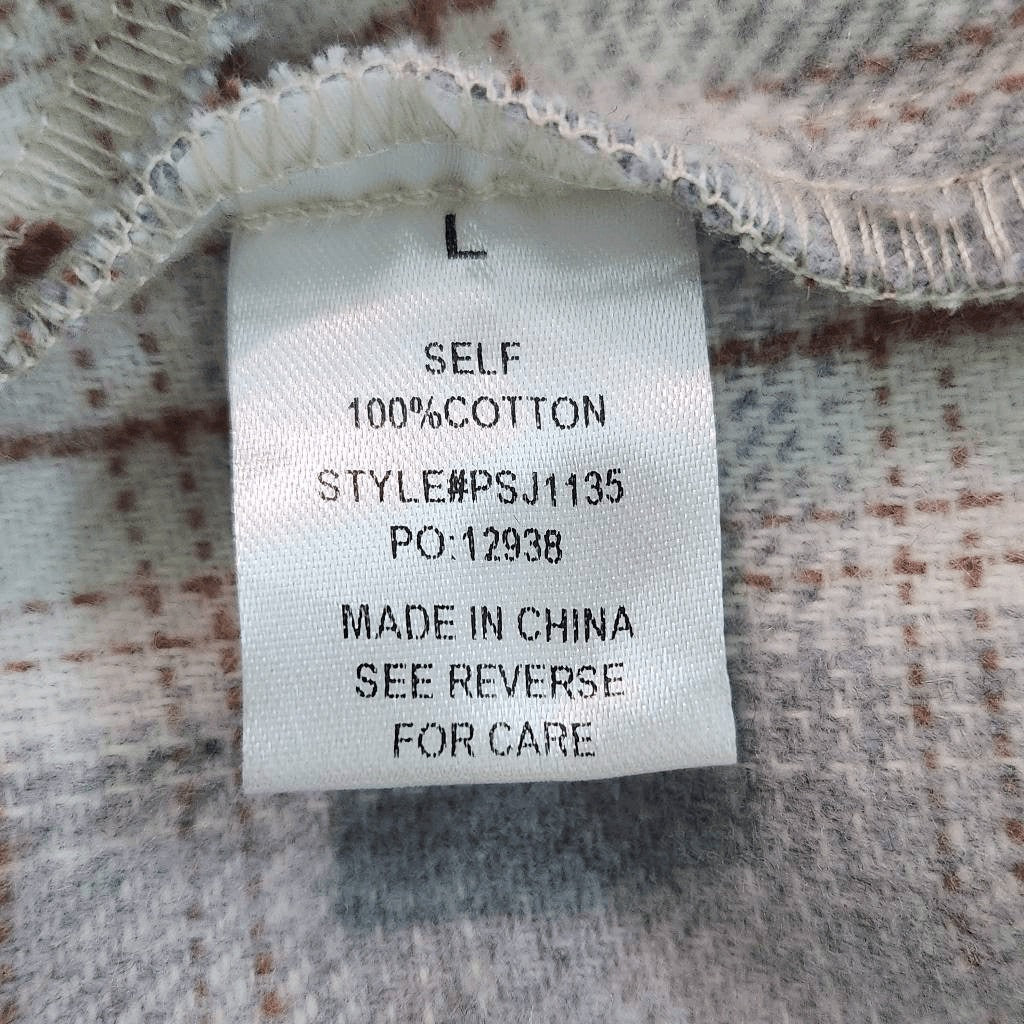 Polagram Gray Plaid Shacket Size Large Gray and Brown Plaid Flannel