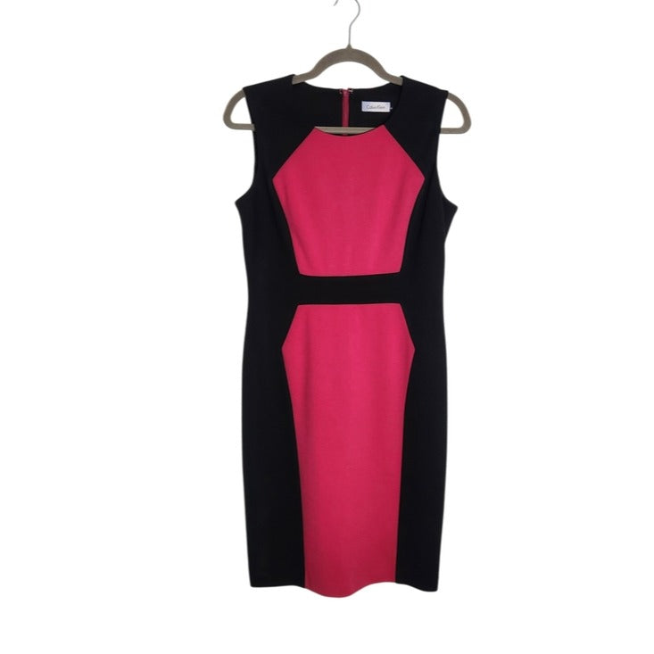 Calvin Klein Pink and Black Colorblock Sheath Dress Size 4