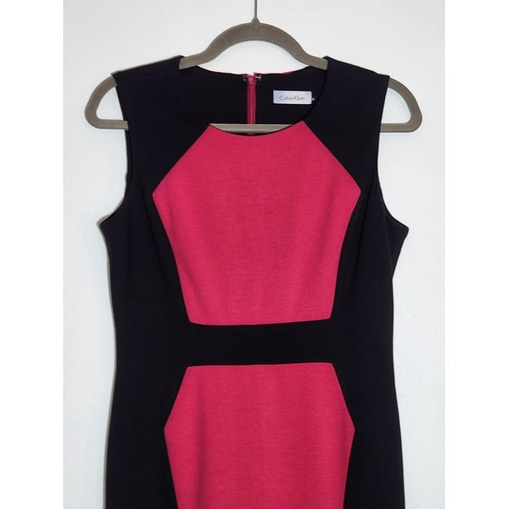 Calvin Klein Pink and Black Colorblock Sheath Dress Size 4
