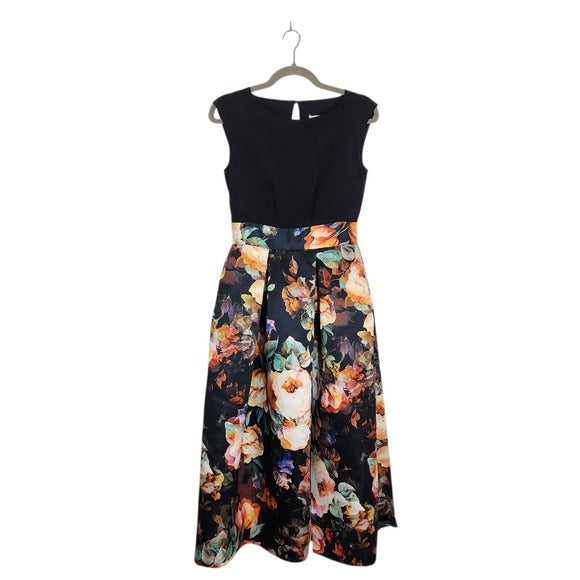 Closet London Black Floral Midi Dress Size 4 NWT Wedding Guest Dress