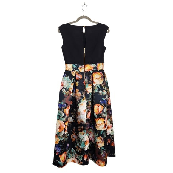 Closet London Black Floral Midi Dress Size 4 NWT Wedding Guest Dress