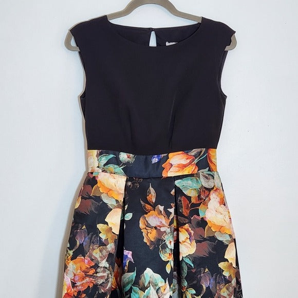 Closet London Black Floral Midi Dress Size 4 NWT Wedding Guest Dress