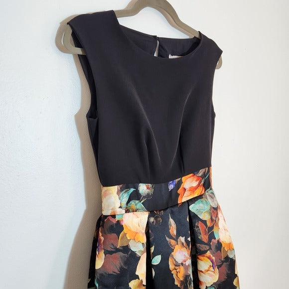 Closet London Black Floral Midi Dress Size 4 NWT Wedding Guest Dress