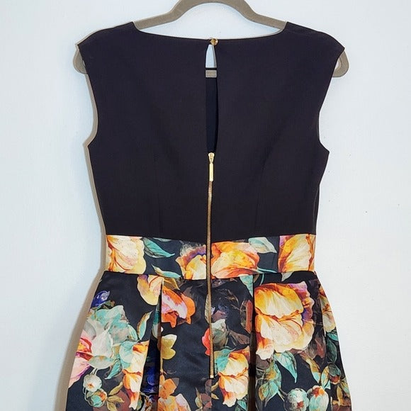 Closet London Black Floral Midi Dress Size 4 NWT Wedding Guest Dress
