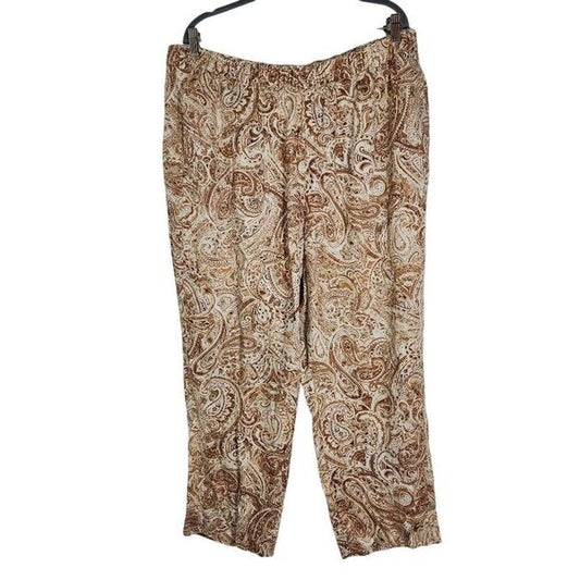 Lane Bryant Cream and Brown Paisley Pull-on Pants Size 18