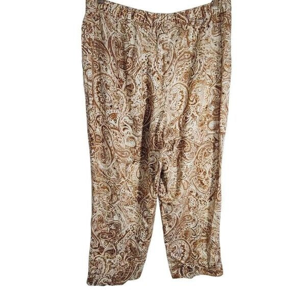 Lane Bryant Cream and Brown Paisley Pull-on Pants Size 18