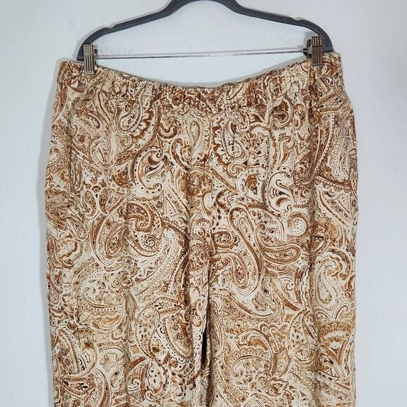 Lane Bryant Cream and Brown Paisley Pull-on Pants Size 18