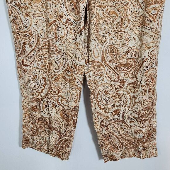 Lane Bryant Cream and Brown Paisley Pull-on Pants Size 18