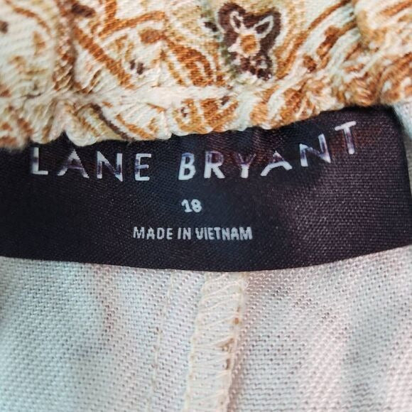 Lane Bryant Cream and Brown Paisley Pull-on Pants Size 18