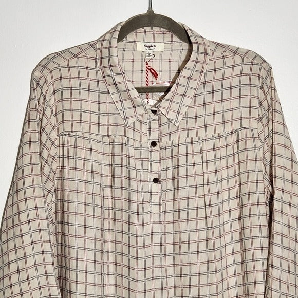 Hayden Los Angeles Beige Plaid Tunic with Ruffle Hem Size Large NWT