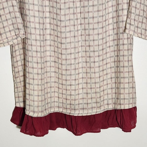 Hayden Los Angeles Beige Plaid Tunic with Ruffle Hem Size Large NWT